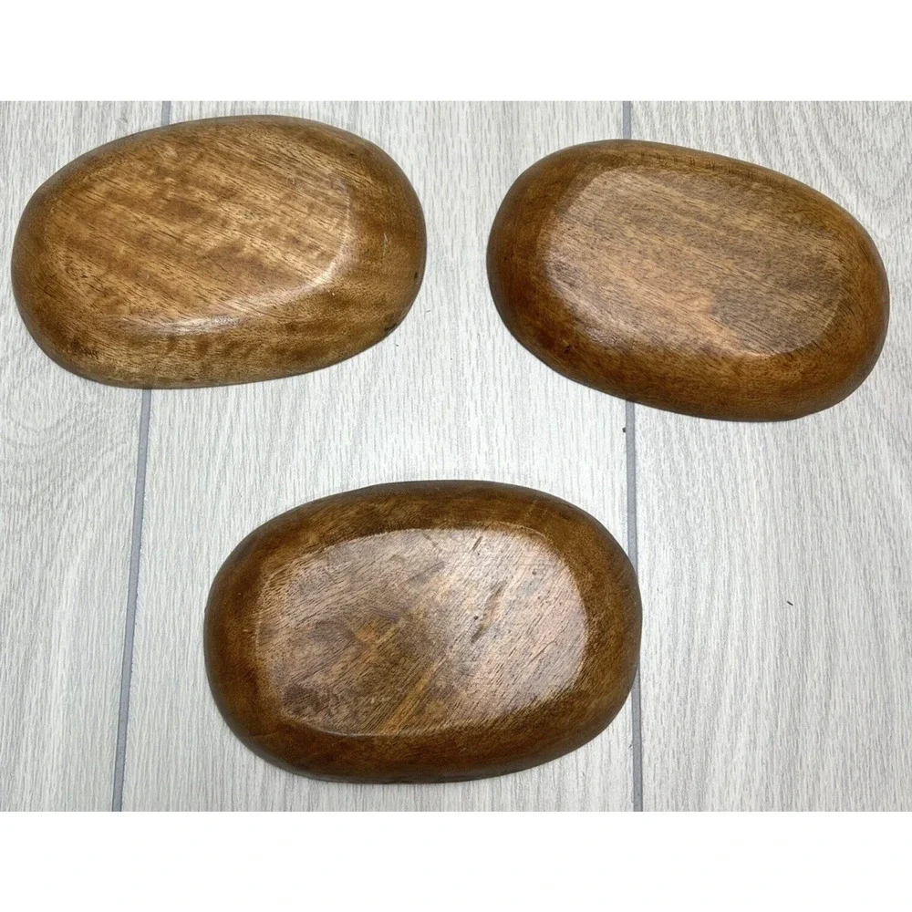 3 Section Dish Monkey Pod Wood Vintage‎ Retro - Set of 3